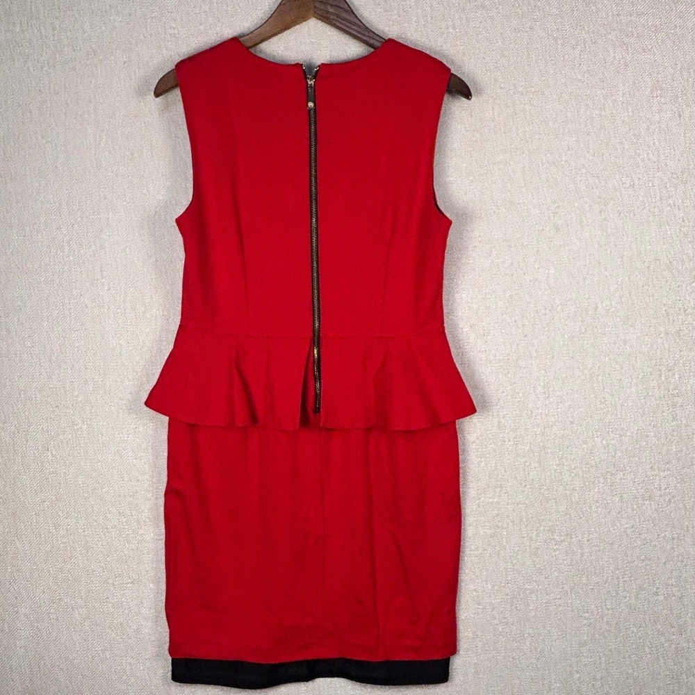 Vince Camuto Red Peplum Sleeveless Sheath Dress Size 12 Exposed Zipper Holiday - Picture 2 of 8